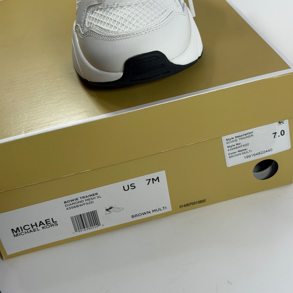Michael Kors Size-7M Womens Bowie Trainer Diamond Mesh XL Sneakers White - Picture 3 of 10